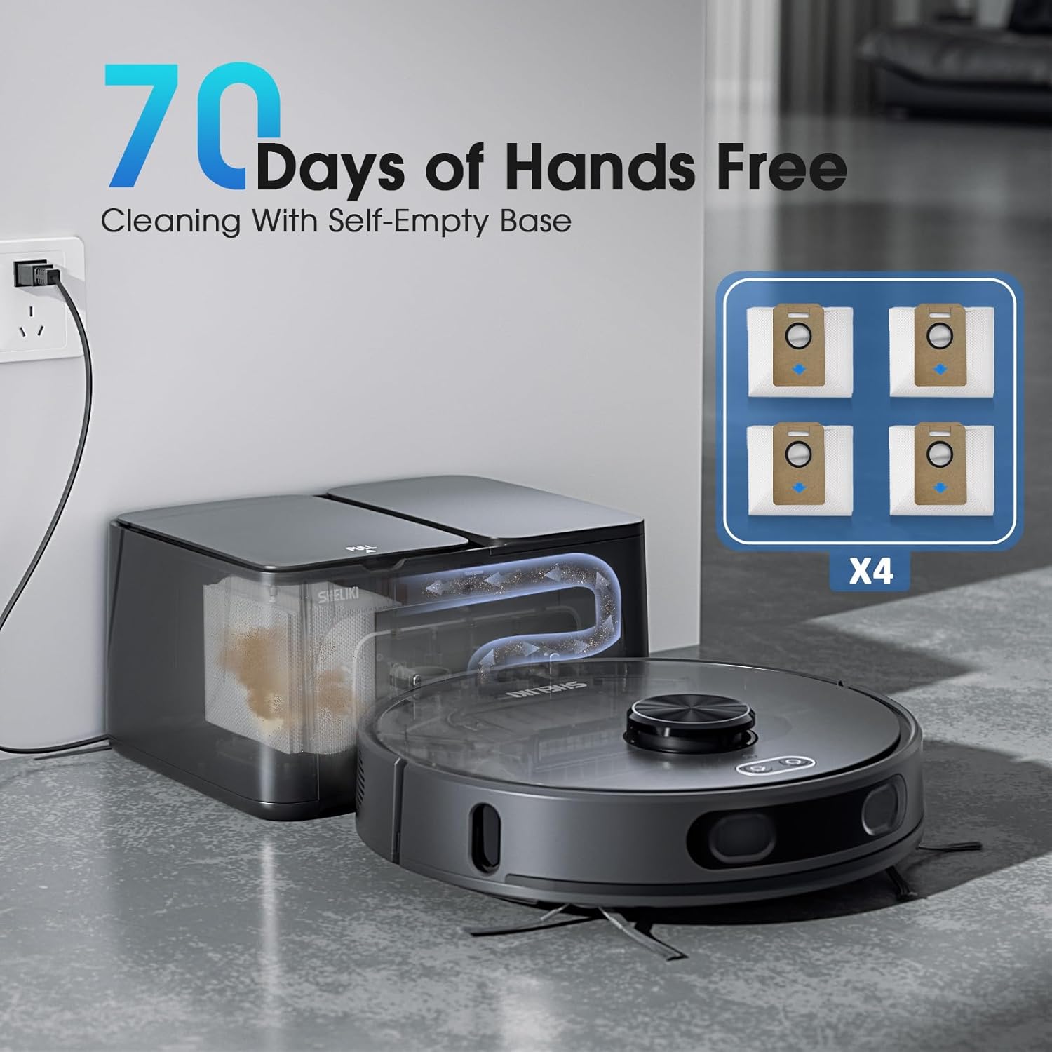 Robot Vacuum and Mop Combo, Self-Emptying Robotic Vacuums Cleaner Smart Mapping, 2-3 Months Hands-Free Base Strong Suction & LiDAR Navigation, 220 Mins Long Runtime for Pet Hair, Hard Floor, Carpet Gray