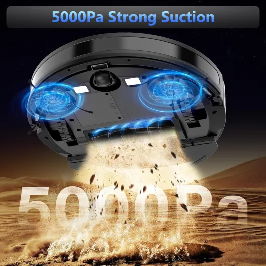 Robot Vacuum and Mop Combo, 5000Pa Robotic Vacuum Cleaner, 150 Min Max, App & Remote Control, Ideal for Hard Floor, Carpet, Pet Hair, Self-Charge(G8000 Max) Black